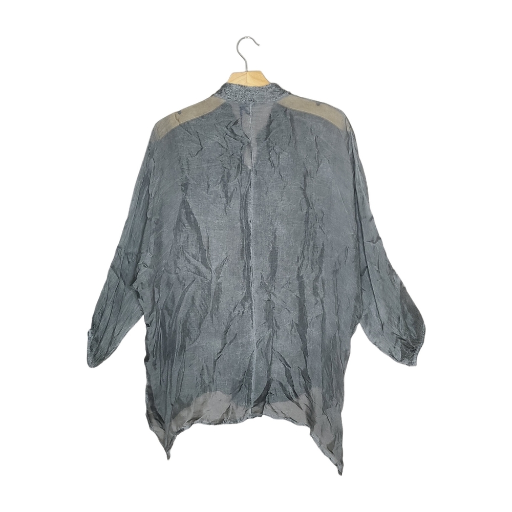 NWT Tempo Paris Gray Floral Lace Button Down Sheer Blouse Shirt - Picture 2 of 6